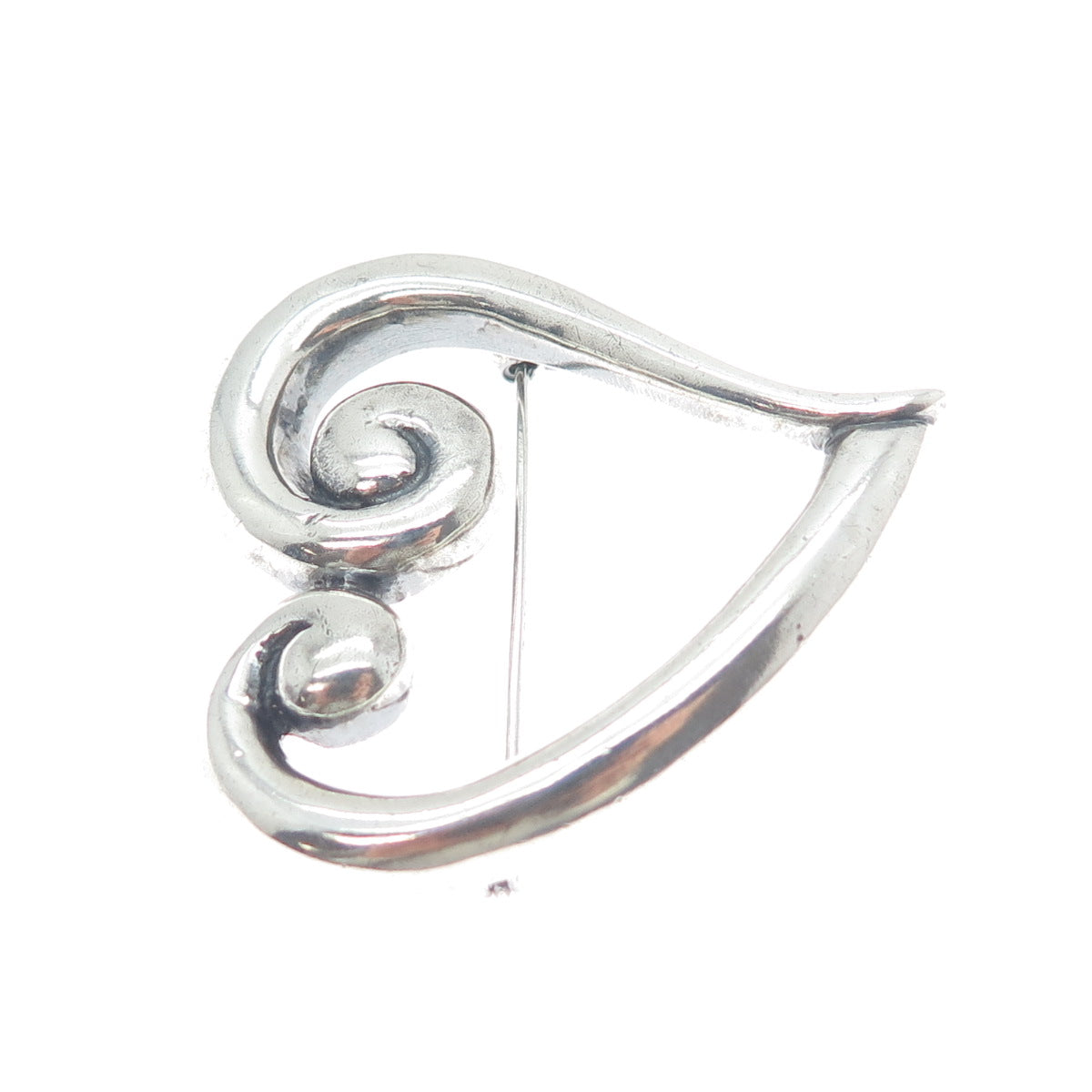 925 Sterling Silver Vintage Modernist Heart Oxidized Pin Brooch