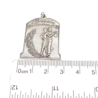 925 Sterling Silver Antique Art Deco Arcadia Ballroom NY Oxidized Charm Pendant