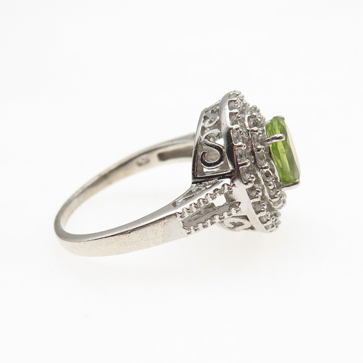 Jane Seymour 925 Sterling Silver Real Peridot & White Topaz Ring Size 8.5