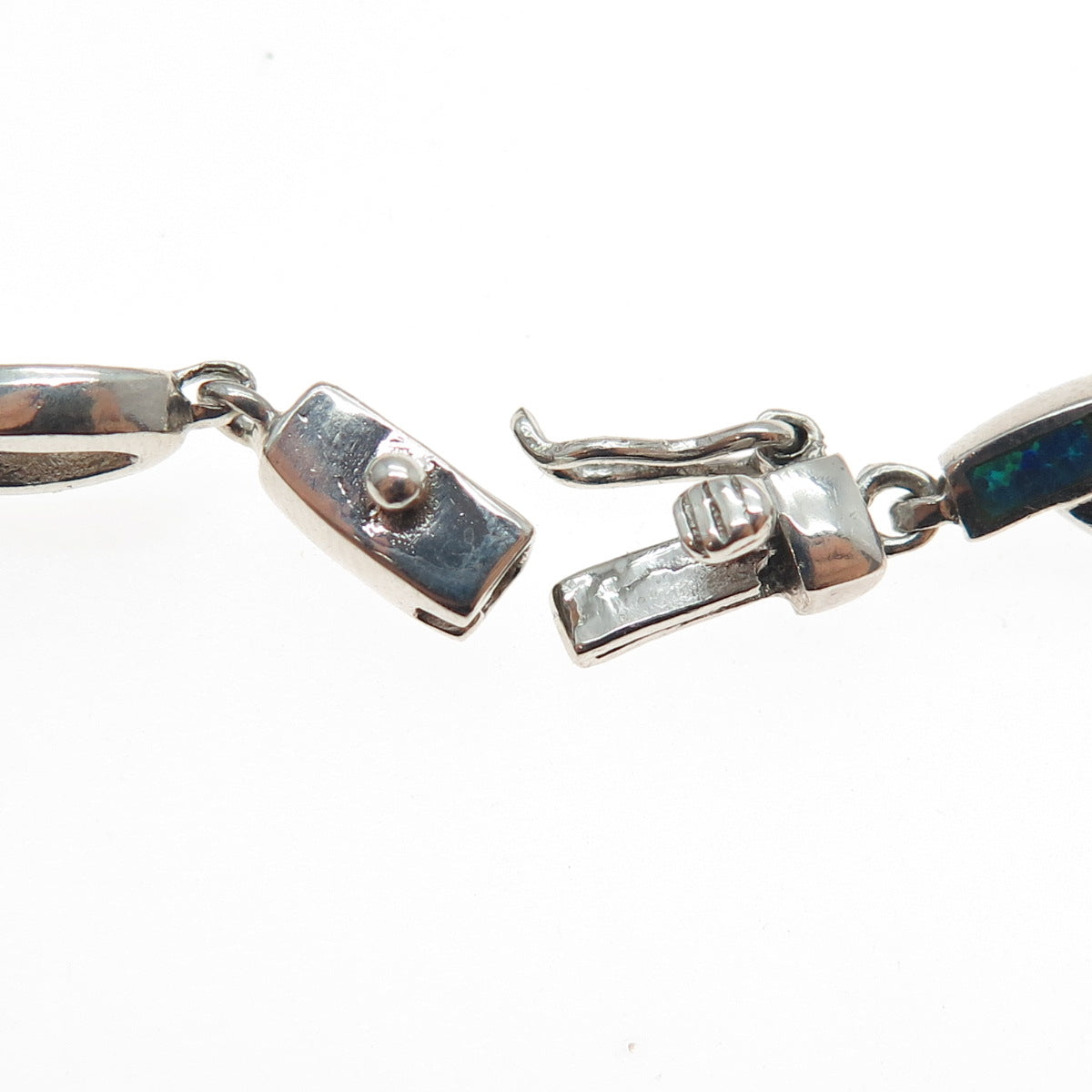 925 Sterling Silver Vintage Real Opal & Iolite Ribbon Link Bracelet 7.25"