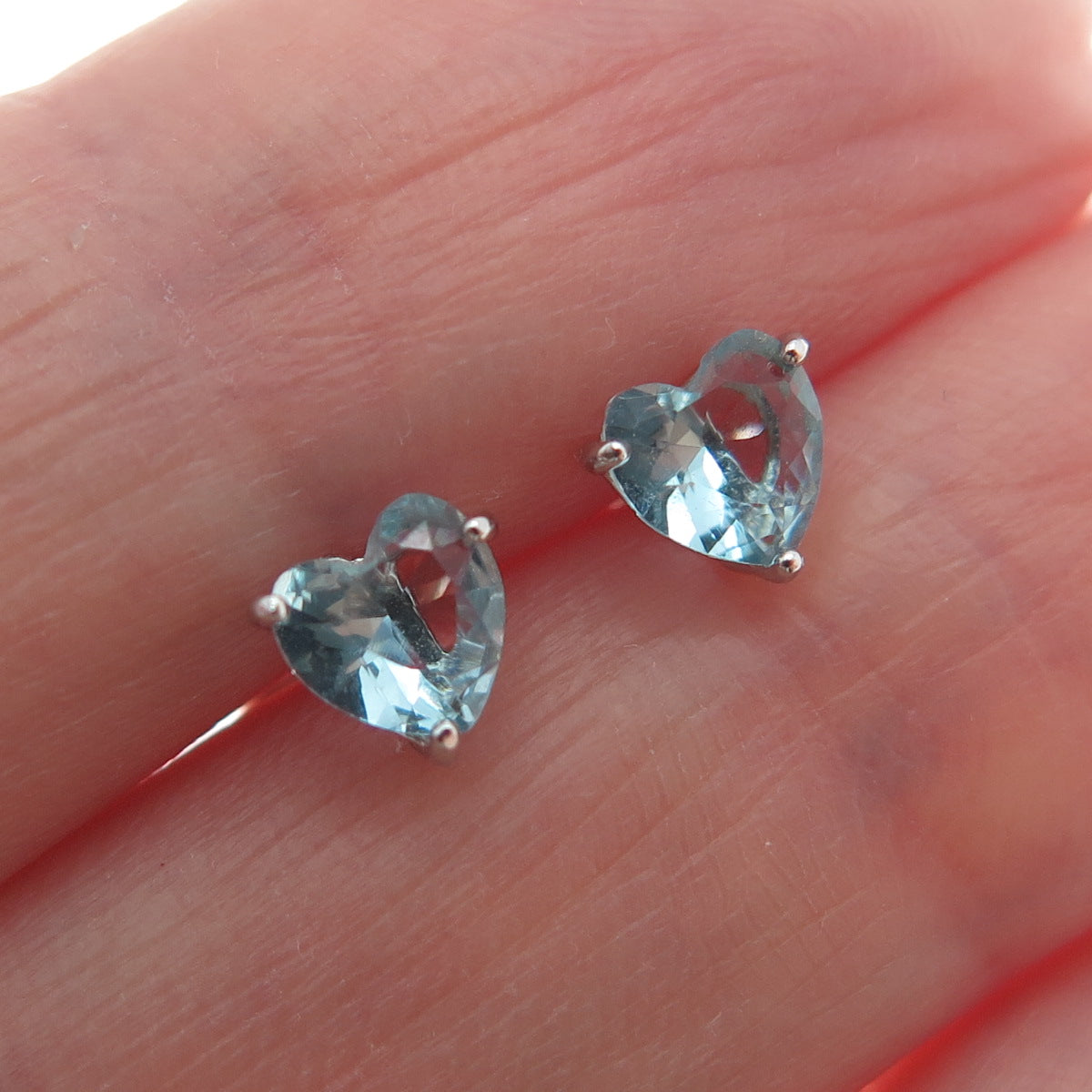 925 Sterling Silver Heart-Cut Blue C Z Stud Earrings