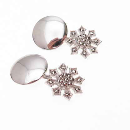 925 Sterling Silver Antique Art Deco Real Marcasite Floral Cufflinks