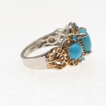 Chuck Clemency 925 Sterling Silver 2-Tone Real Turquoise Apatite Ring Size 8.25
