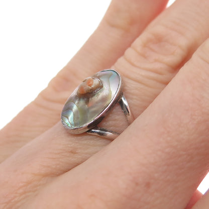 925 Sterling Silver Antique Art Deco Real Blister Pearl Oxidized Ring Size 5.25