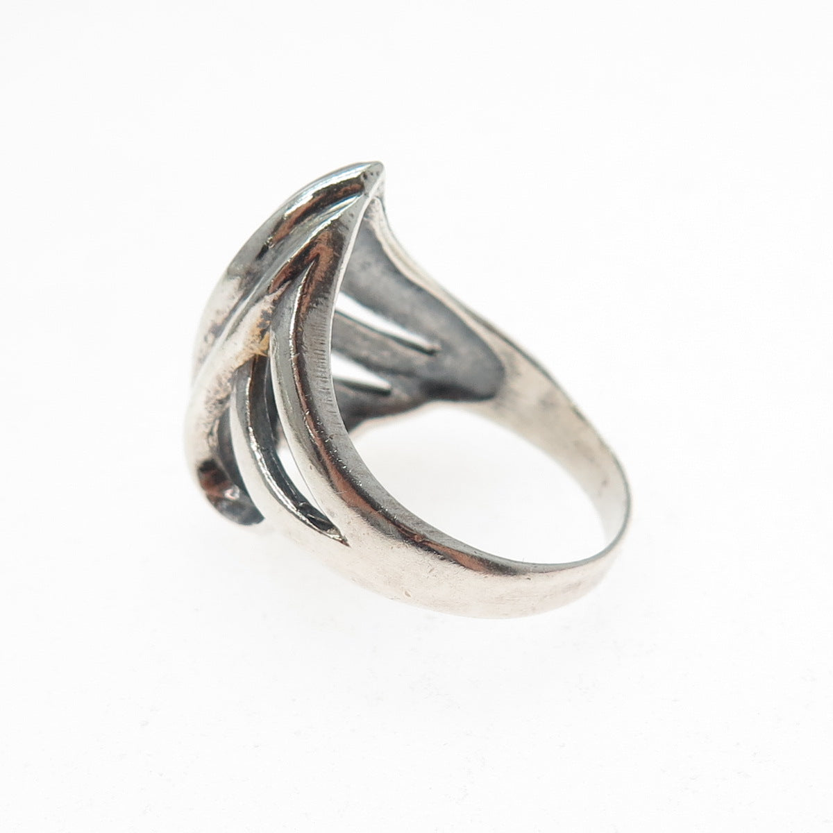 925 Sterling Silver Vintage Modernist Flame Oxidized Ring Size 7.5