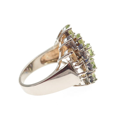 925 Sterling Silver Vintage Citrine Iolite Peridot Amethyst & Garnet Ring Size 7