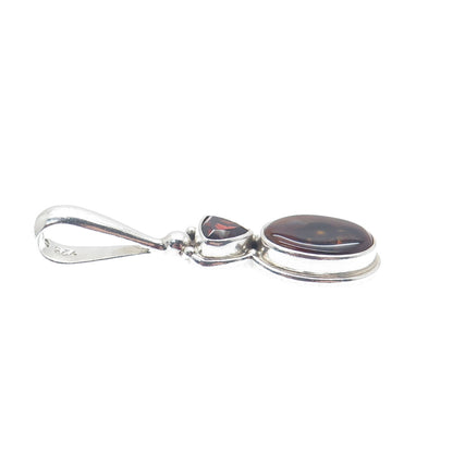 SAJEN 925 Sterling Silver Vintage Real Agate & Red Garnet Gemstone Pendant