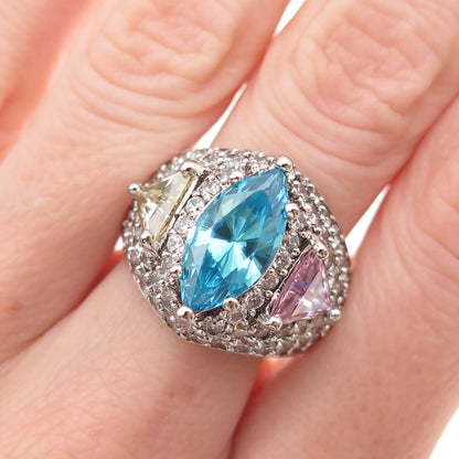 925 Sterling Silver Multi-Color C Z Sparkle Ring Size 8