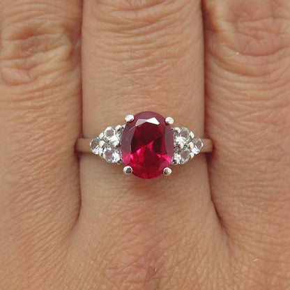 ALWAND VAHAN 925 Sterling Silver Lab-Created Ruby & White Topaz Ring Size 9.25