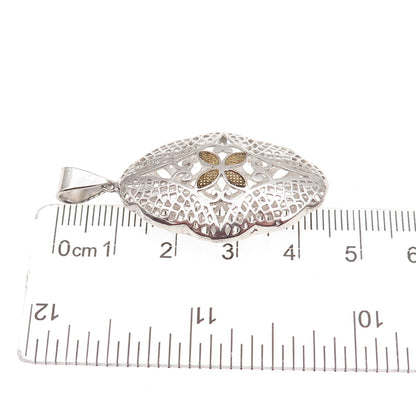 925 Sterling Silver 2-Tone Floral Charm Pendant