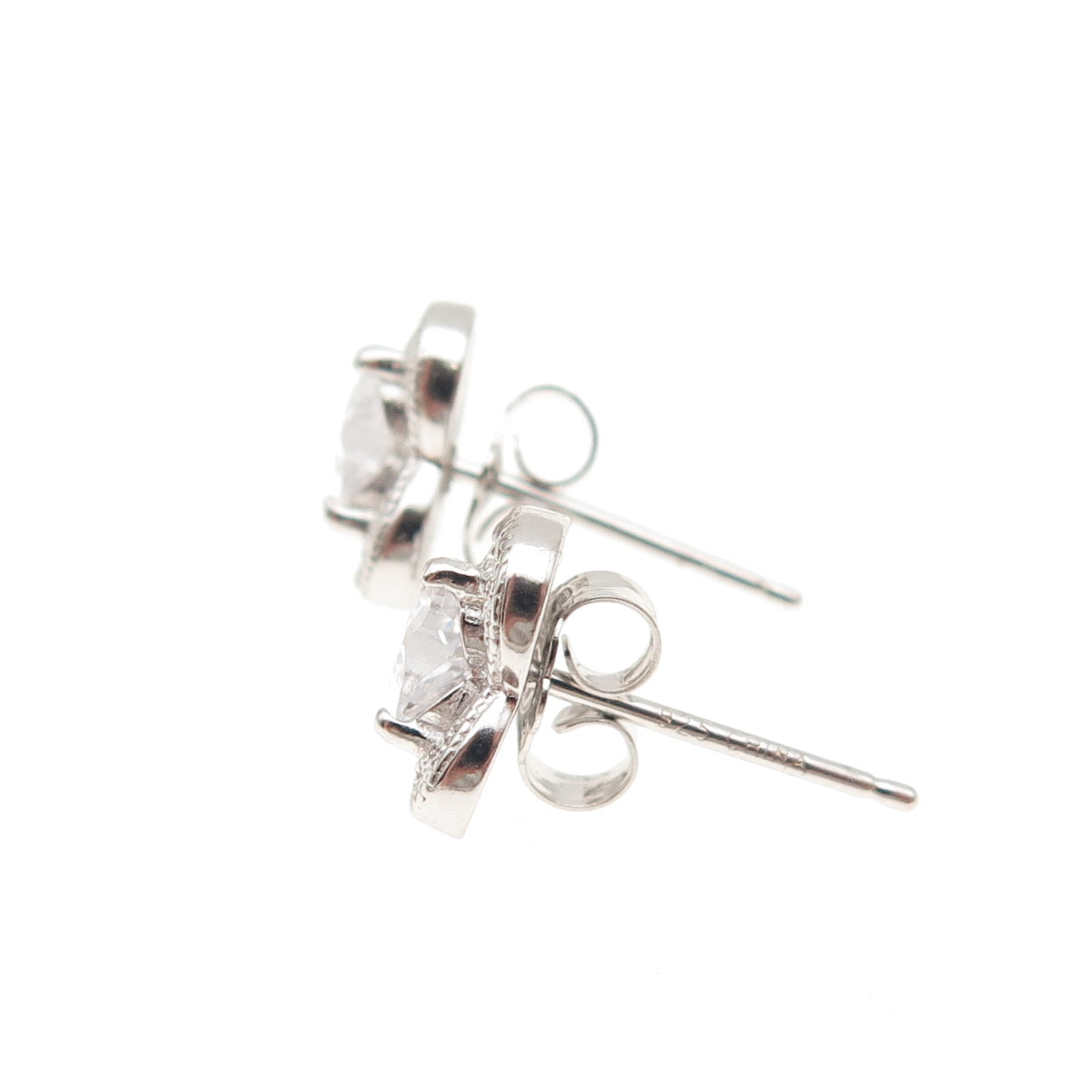 925 Sterling Silver Heart & Round-Cut C Z Stud Earrings