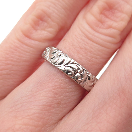 925 Sterling Silver Vintage Floral Band Ring Size 5.5
