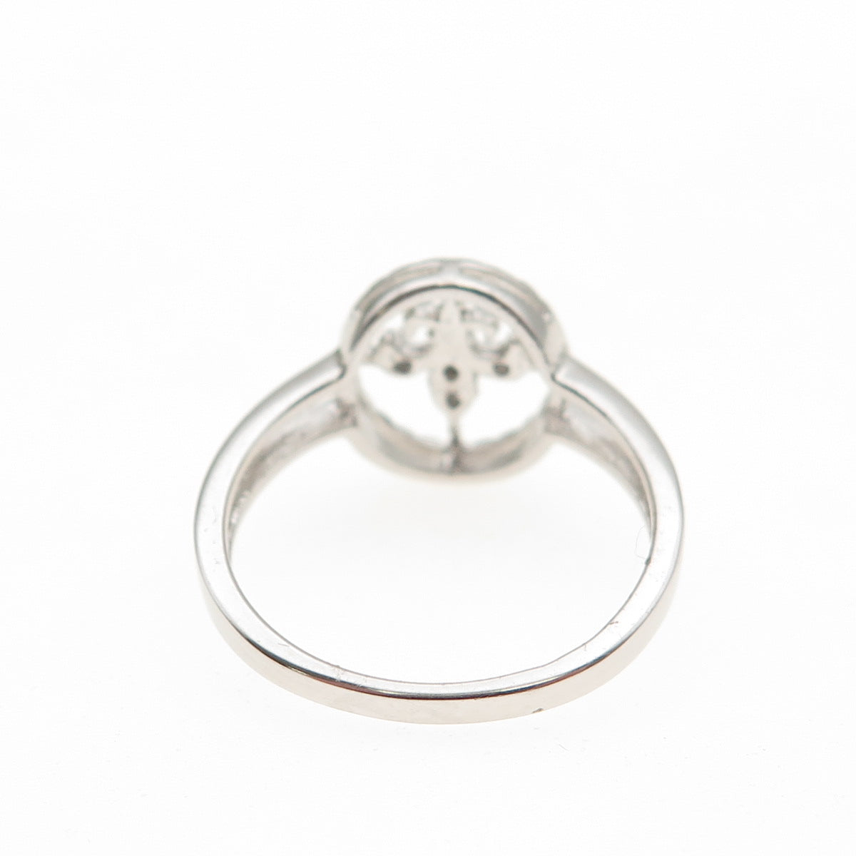 925 Sterling Silver Real Round-Cut Diamond Fleur de Lis Ring Size 6