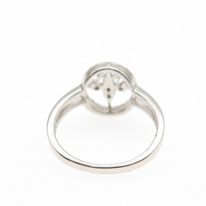 925 Sterling Silver Real Round-Cut Diamond Fleur de Lis Ring Size 6