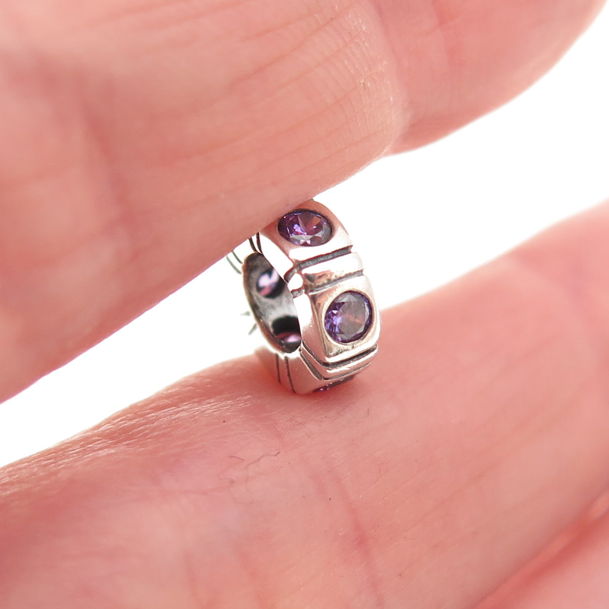 Pandora 925 Sterling Silver Purple C Z Trinity Spacer Slide Charm