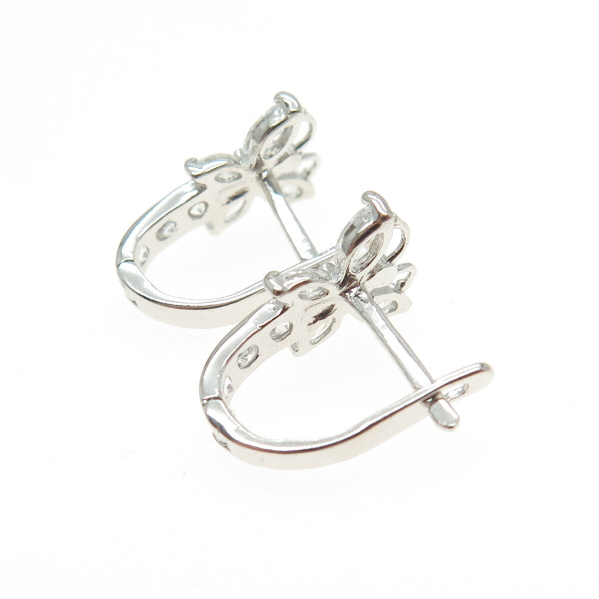 925 Sterling Silver Round & Marcasite-Cut C Z Butterfly Earrings