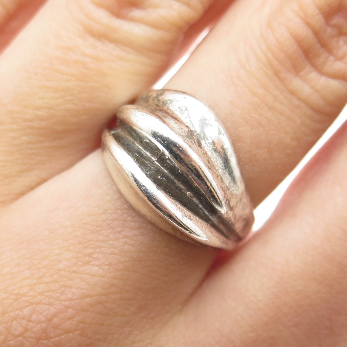 CELLINI 925 Sterling Silver Vintage Modernist Oxidized Ring Size 7.25