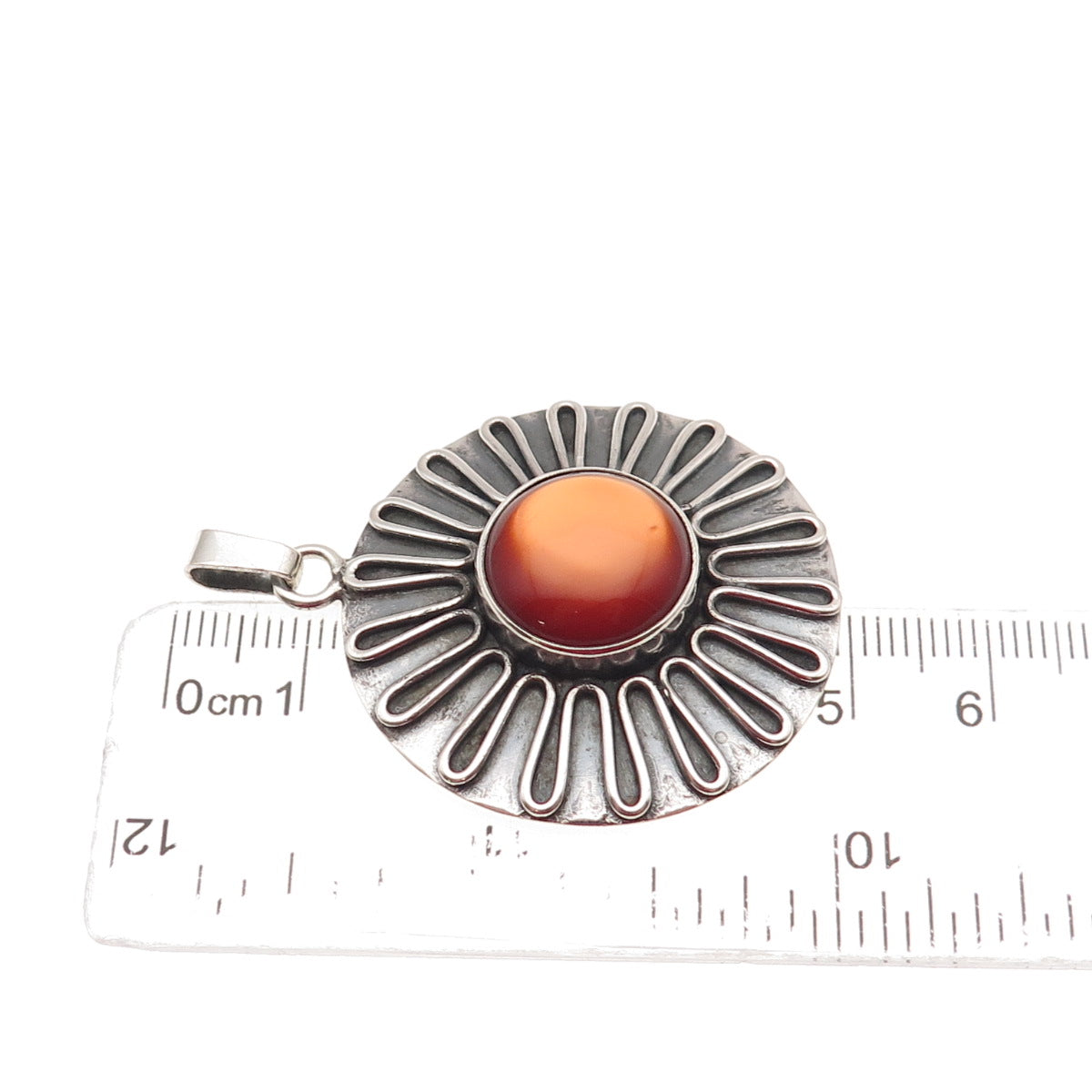 925 Sterling Silver Vintage Modernist Floral Oxidized Charm Pendant