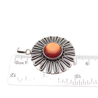 925 Sterling Silver Vintage Modernist Floral Oxidized Charm Pendant