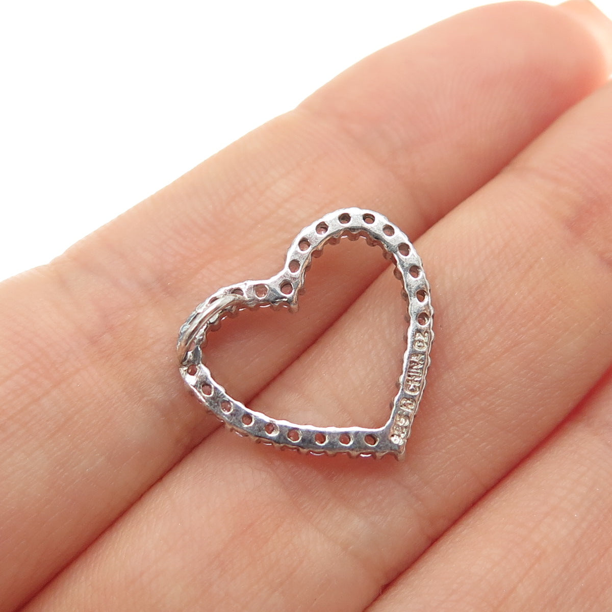 ROSS SIMONS Sterling Silver Round-Cut Pink C Z Heart Mini Slide Charm Pendant