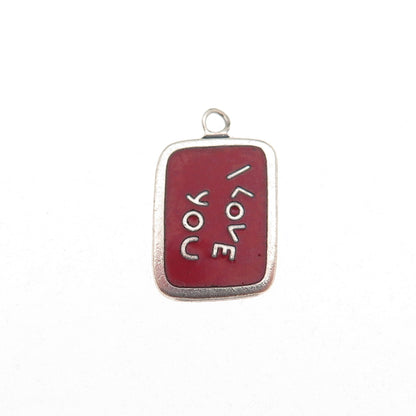 925 Sterling Silver Vintage Enamel I Love You Charm Pendant