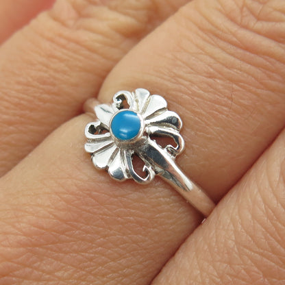 925 Sterling Silver Vintage Southwestern Real Turquoise Gem Ring Size 7.5