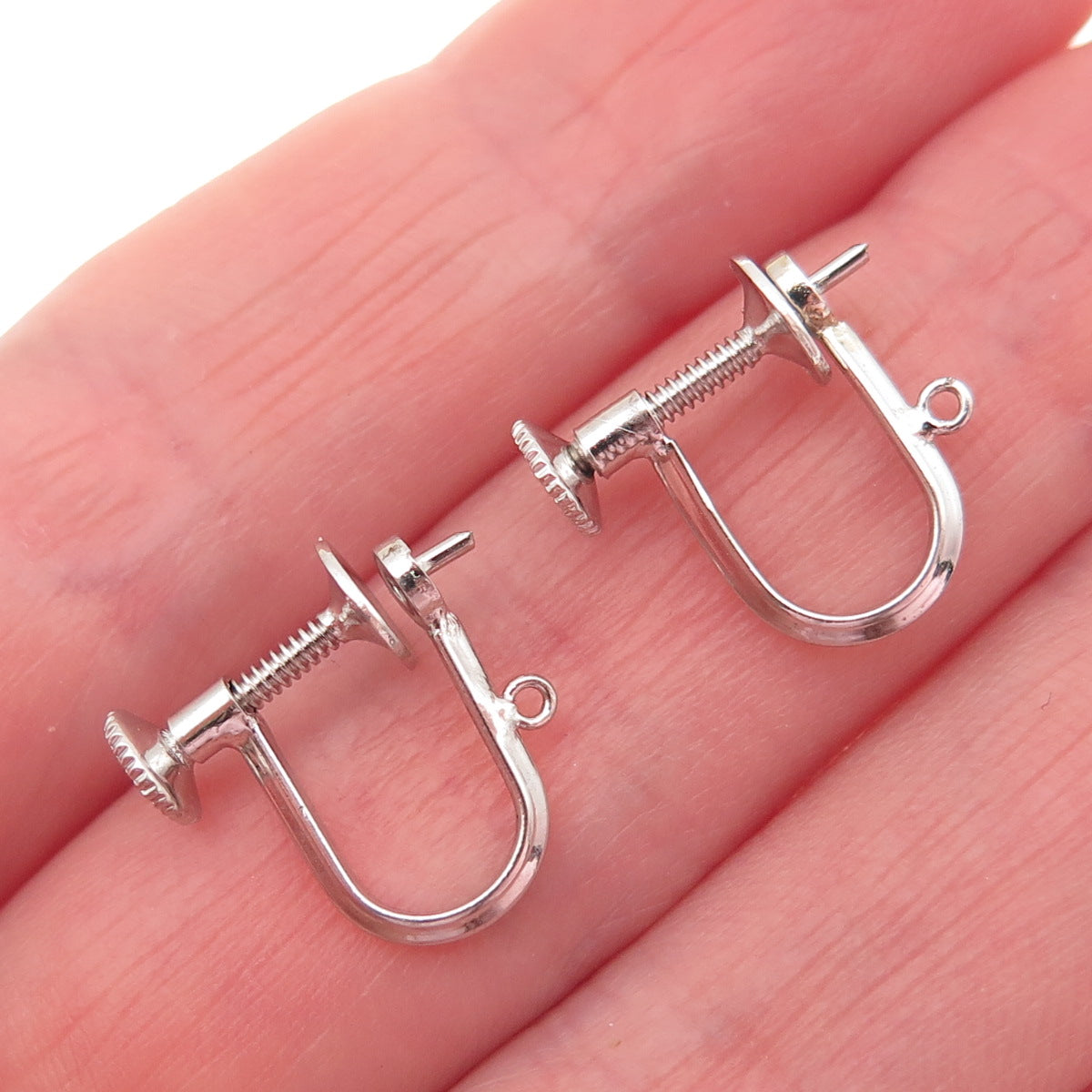 925 Sterling Silver Antique Art Deco Charm Holder Screw Back Earrings