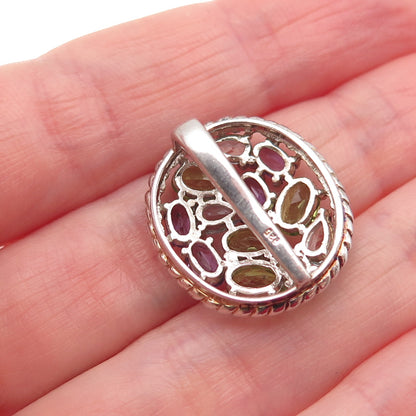 925 Sterling Silver Real Blue Topaz Peridot Amethyst Cluster Slide Mini Pendant