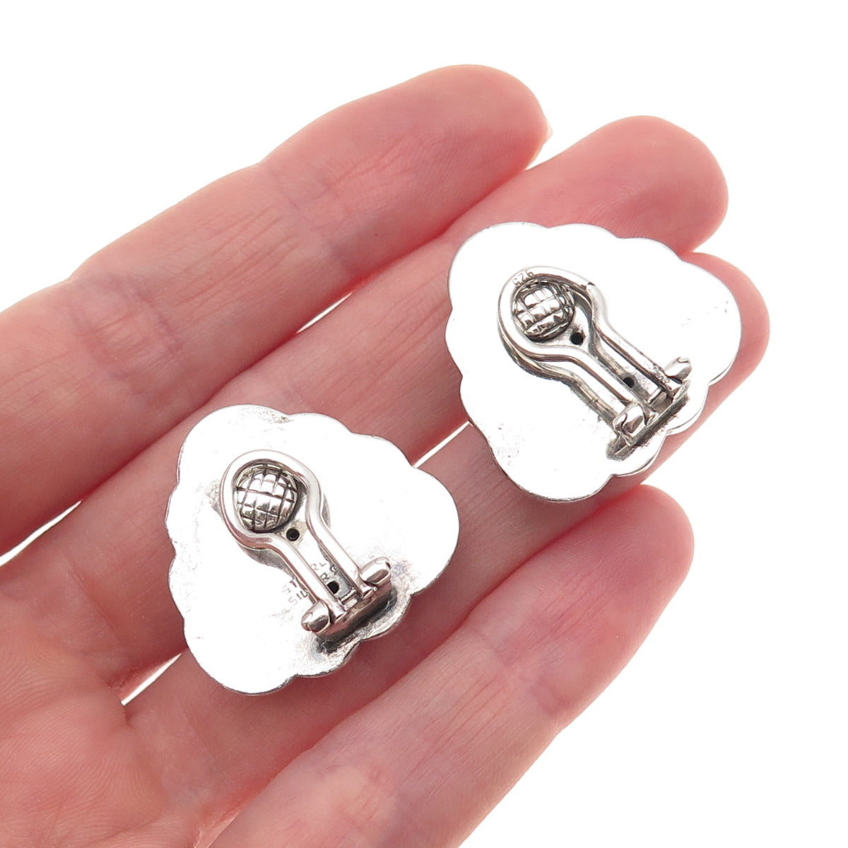 925 Sterling Silver Vintage Modernist Triangle Oxidized Clip On Earrings