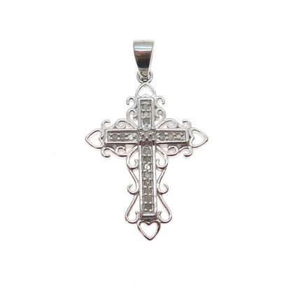 HAN 925 Sterling Silver Real Round-Cut Diamond Cross Charm Pendant