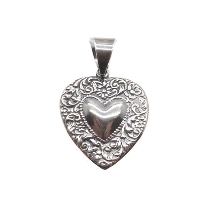 925 Sterling Silver Vintage Mexico Repousse Heart Oxidized Pendant