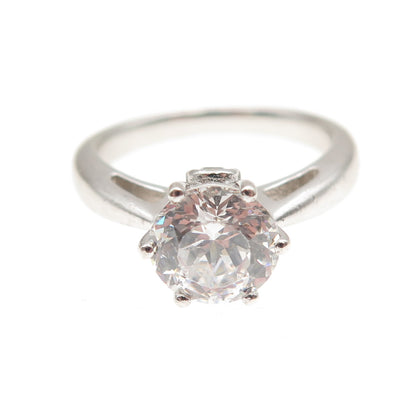 925 Sterling Silver Round-Cut C Z Engagement Ring Size 7
