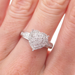 925 Sterling Silver Real Round-Cut Diamond Heart Ring Size 7