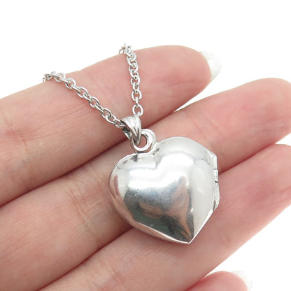 925 Sterling Silver Ornate Heart Locket Pendant Cable Chain Necklace 18"