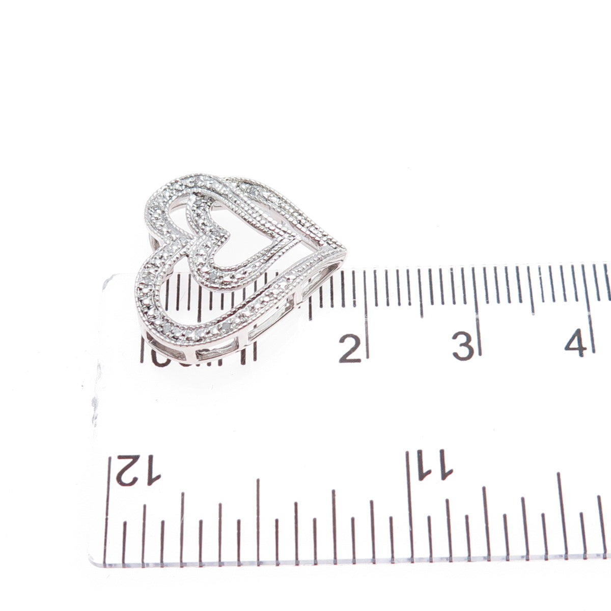 925 Sterling Silver Real Round-Cut Diamond Heart Minimalist Slide Pendant