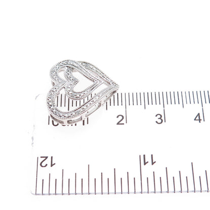 925 Sterling Silver Real Round-Cut Diamond Heart Minimalist Slide Pendant