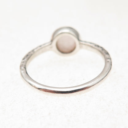 925 Sterling Silver Vintage Real Rose Quartz Hammered Ring Size 8.25