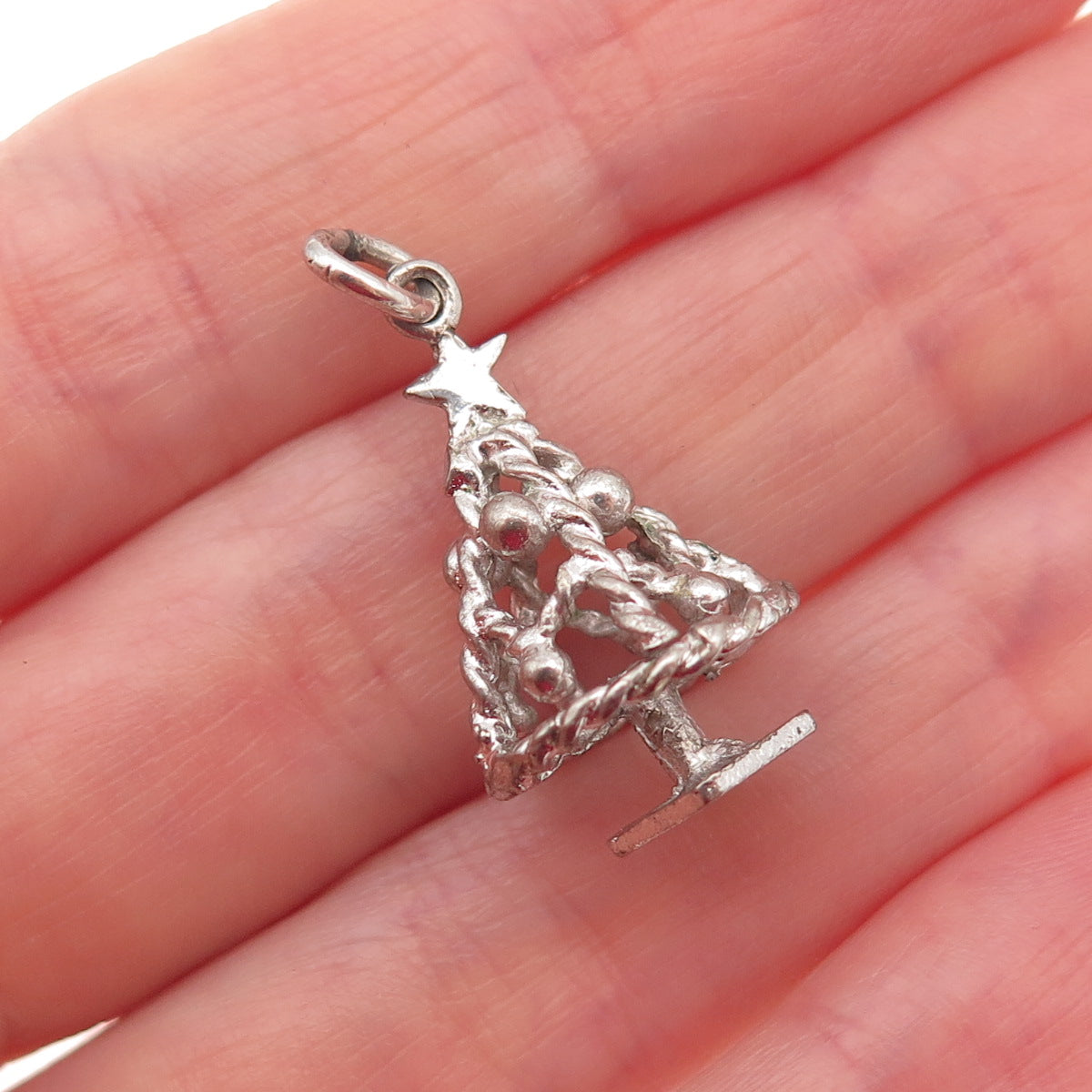 925 Sterling Silver Antique Art Deco Christmas Tree 3D Charm Pendant