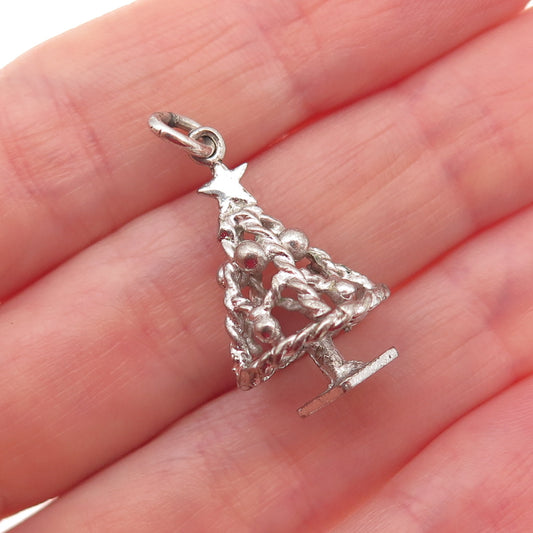925 Sterling Silver Antique Art Deco Christmas Tree 3D Charm Pendant