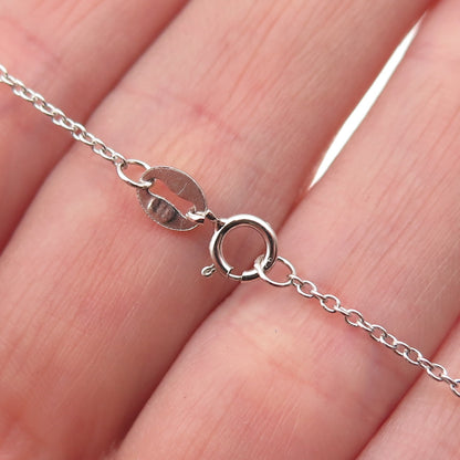 925 Sterling Silver Real Round-Cut Diamond Heart Cable Chain Necklace 18"