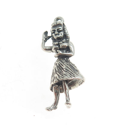 925 Sterling Silver Vintage Hawaiian Hula Dancer 3D Charm Pendant