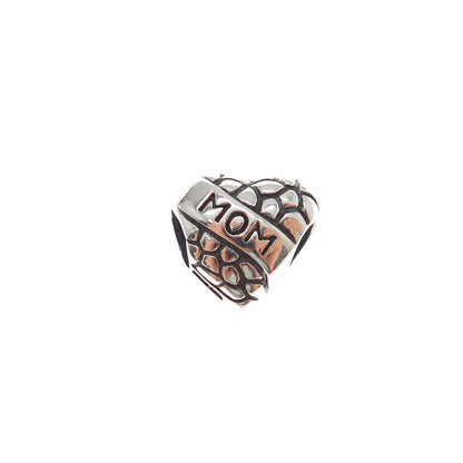 925 Sterling Silver Mom Heart Oxidized Slide Bead Charm