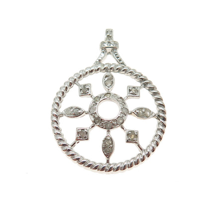 925 Sterling Silver Real Round-Cut Diamond Wheel of Fortune Pendant