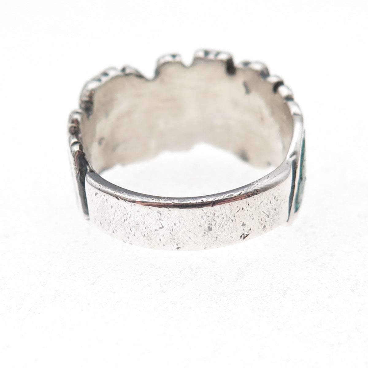 Pacific Jewelry Old Pawn 925 Sterling Silver Vintage Turquoise Inlay Ring Size 8