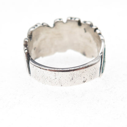 Pacific Jewelry Old Pawn 925 Sterling Silver Vintage Turquoise Inlay Ring Size 8