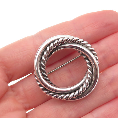 925 Sterling Silver Vintage Mexico Interlocked Circle Oxidized Pin Brooch
