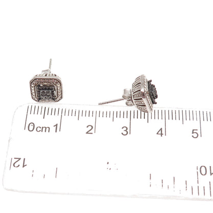 925 Sterling Silver Real Round-Cut Black Diamond Stud Earrings