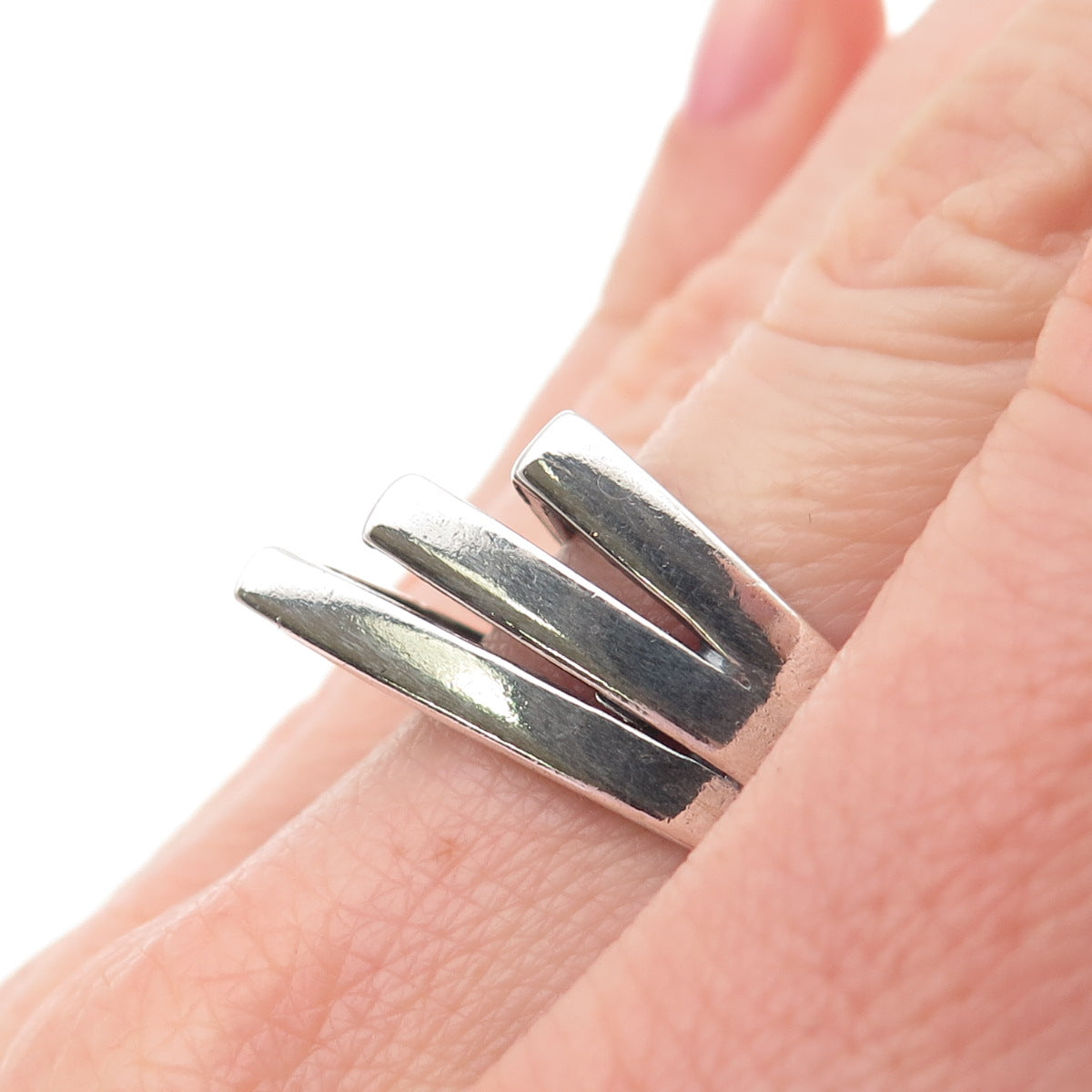 925 Sterling Silver Vintage Modernist 3-Row Oxidized Ring Size 6