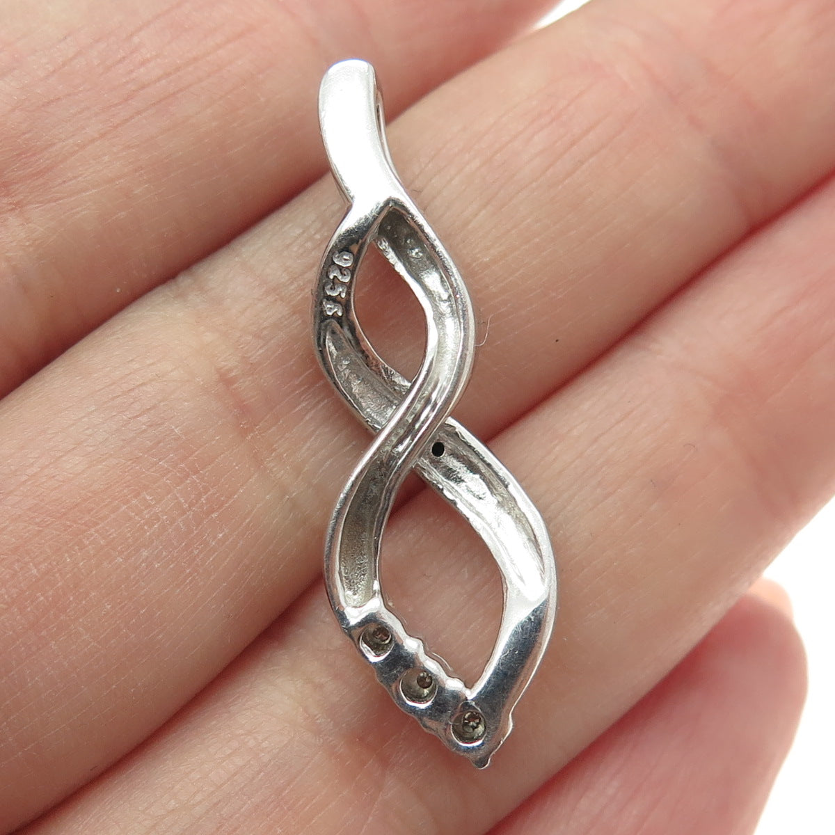 925 Sterling Silver Real White & Black Diamond Infinity Pendant