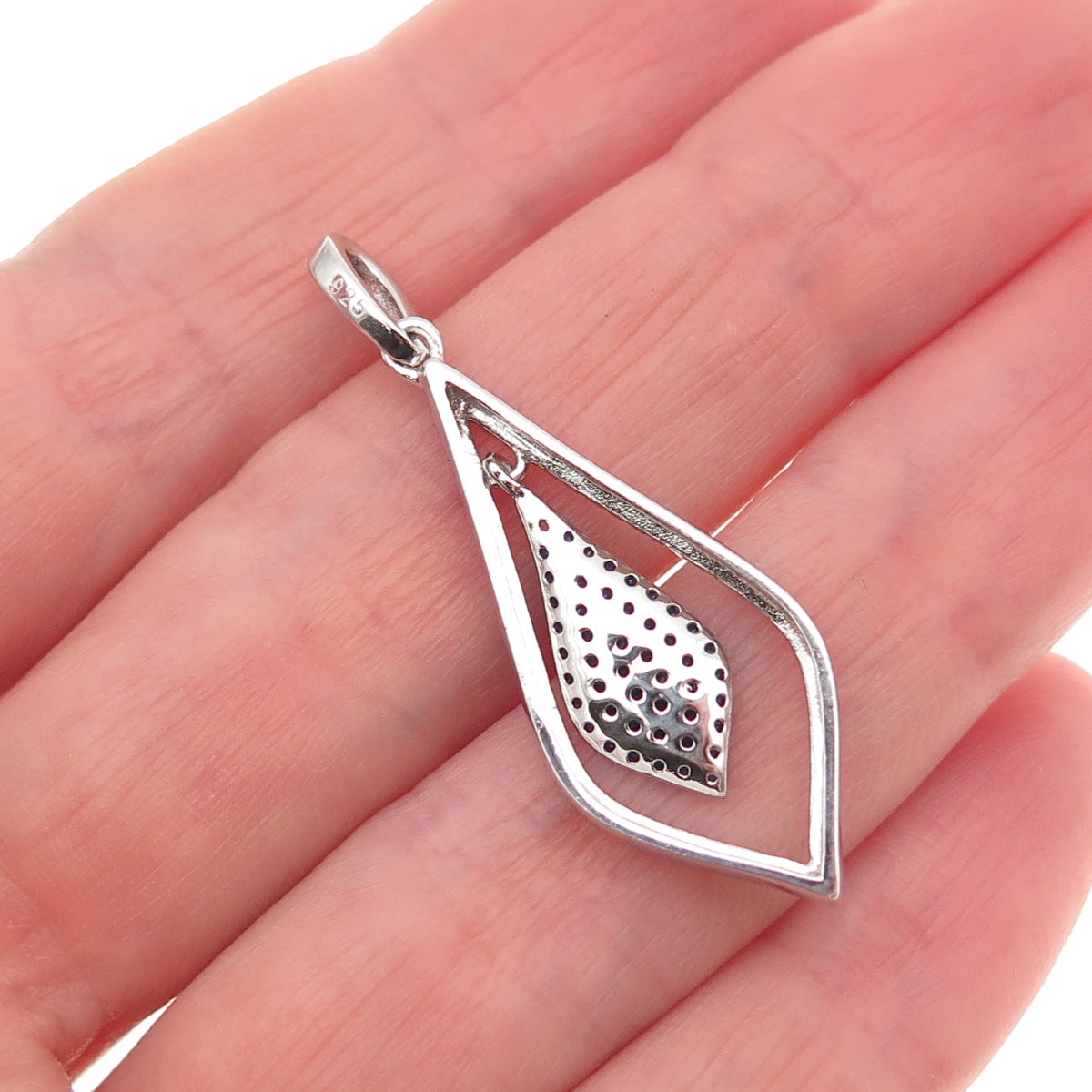 925 Sterling Silver Round-Cut Blue & White Petal Charm Pendant